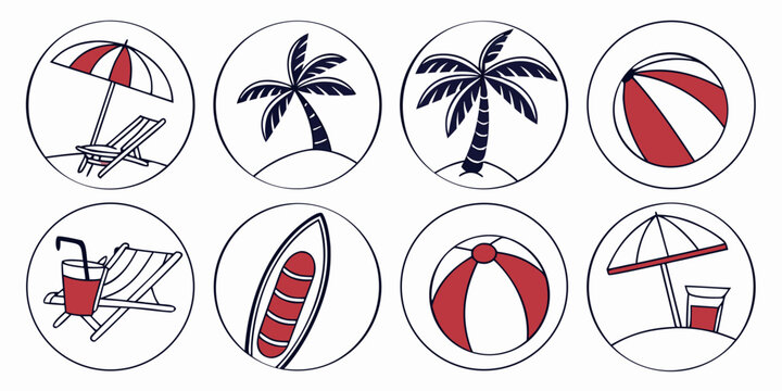 icons of summer vacation and beach activities Vector