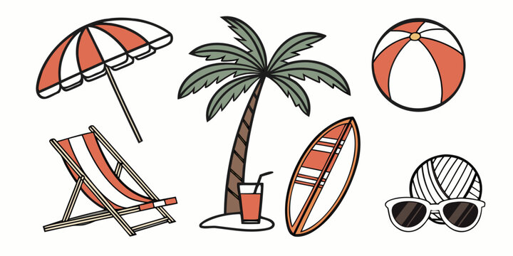 a collection of beach vacation items Vector