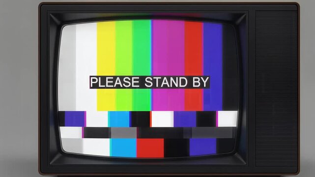 vintage television with color bars test pattern please stand by