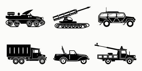 military vehicles and trucks in various configurations Vector © nalu