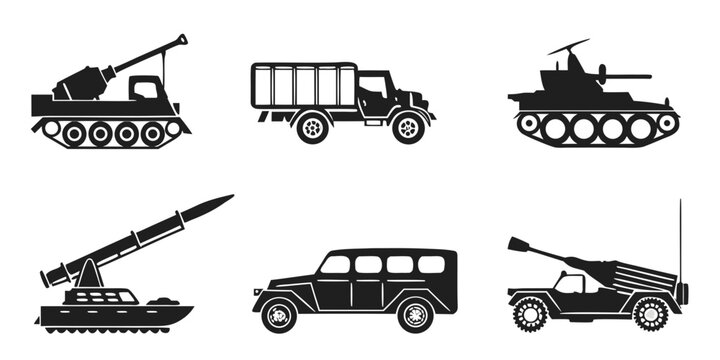 collection of military vehicles and tanks Vector