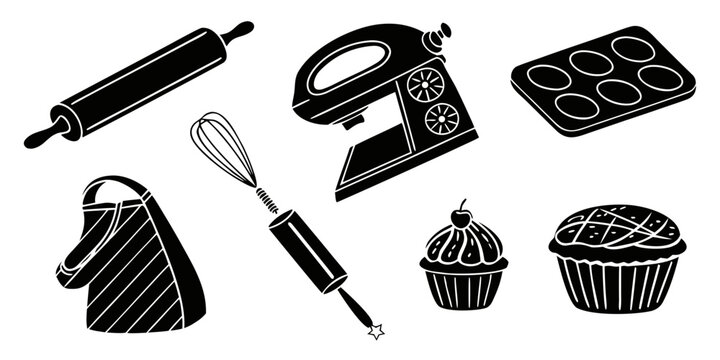 a collection of baking tools and treats Vector
