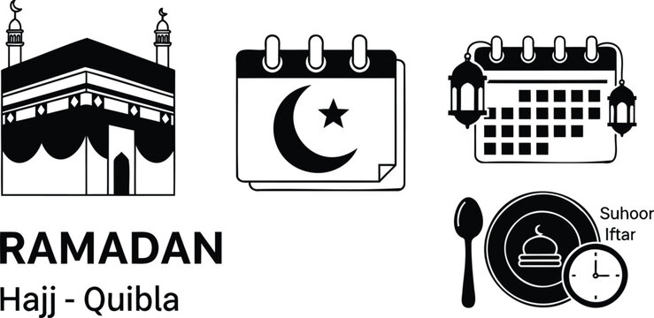Symbols and elements representing the holy month of Ramadan and its practices