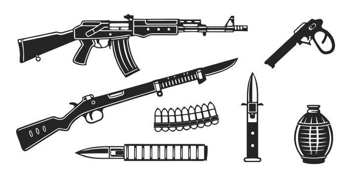 assorted firearms and military equipment Vector