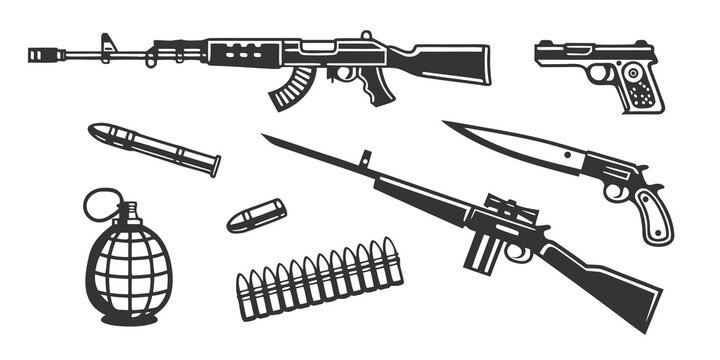 a collection of various firearms and weapons Vector