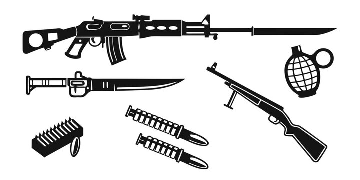assorted weapons and military equipment Vector