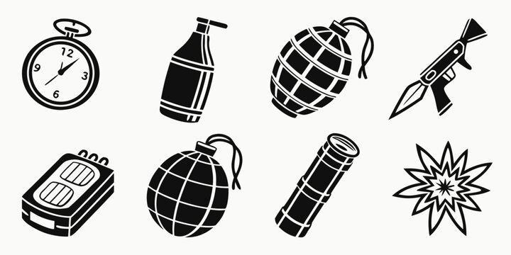 a collection of various explosive and time related objects Vector