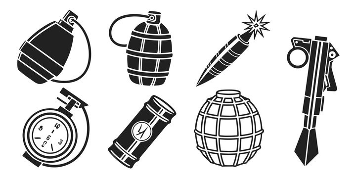 a collection of various explosive devices and a pocket watch Vector