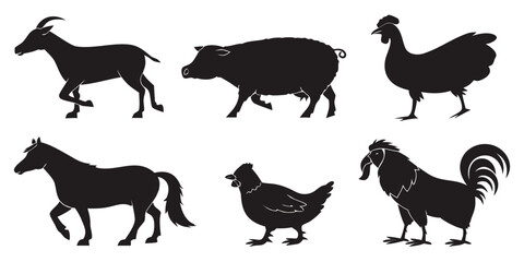 black silhouettes of farm animals Vector © nalu