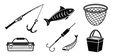 a collection of fishing gear and fish Vector © nalu
