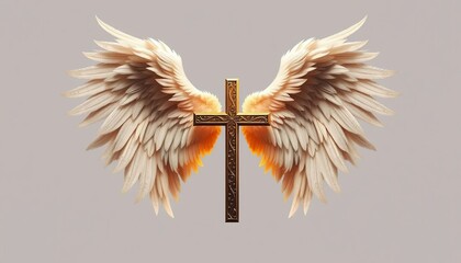 Naklejka premium A symbolic image of a cross with angel wings on a gray background representing faith and spirituality
