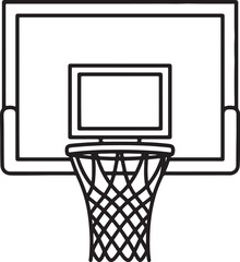 Black outline of a basketball hoop with backboard and net also transparent background sport © PixelSaga MH2 