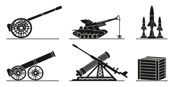 collection of various military weapons and artillery Vector