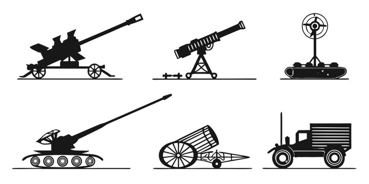 six different types of military vehicles and artillery Vector