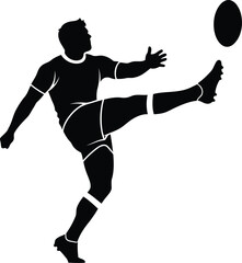 Naklejka premium Silhouette of rugby player kicking ball during match isolated on white background action sports vector