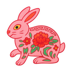 Obraz premium PNG Colorful floral rabbit illustration.