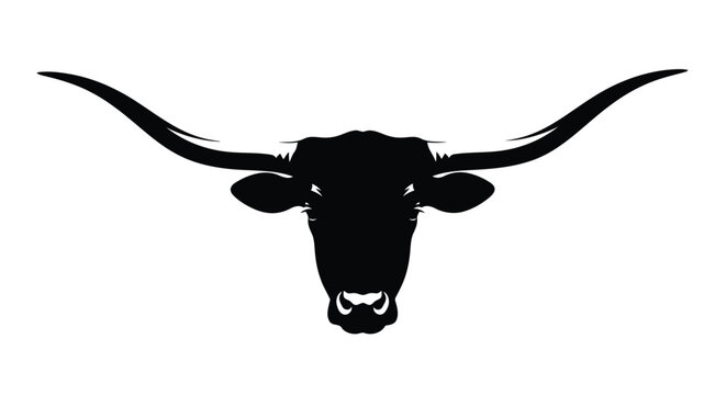 A black silhouette of a longhorn bull head with large horns