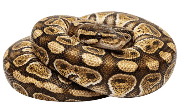 close up of a python on white background