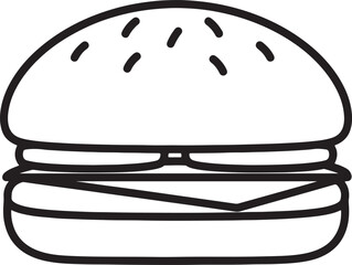 Fototapeta premium Simple black line of a hamburger with sesame seeds on the bun also transparent background food fast food