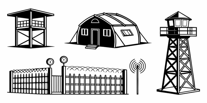 concentration camp watchtower and fence Vector