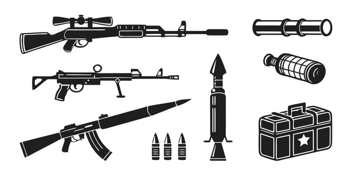 assorted military weapons and equipment Vector