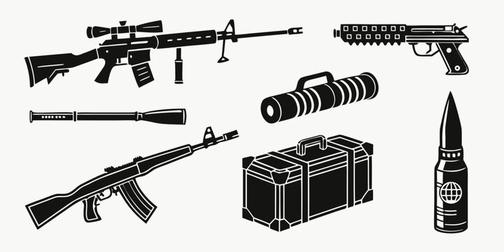 a collection of firearms and ammunition Vector