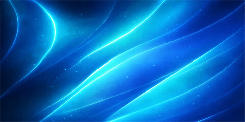 Abstract blue background with stars featuring a flowing wave design of light and smooth motion lines creating a fractal energy pattern for a decorative wallpaper illustration © nur