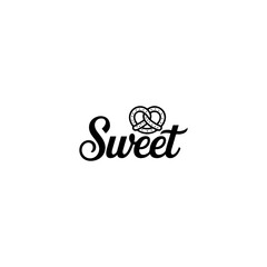 Hand Lettering Calligraphy with Pastry Icon for Bakery and Dessert Branding Vector