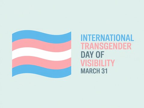 International transgender day of visibility awareness ribbon symbol on light blue background