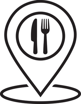 Restaurant Location Map Pin Icon Vector with Knife and Fork Symbol for Food Finder