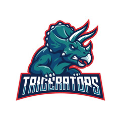 A fierce triceratops logo design symbolizes strength and resilience, suitable for sports teams, schools, or brands related to competition and adventure. © Haitao