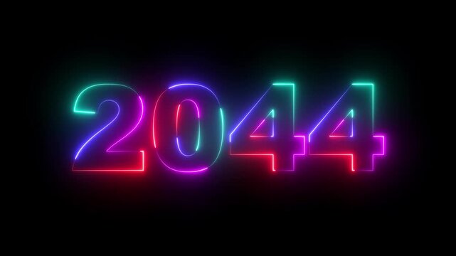 Happy new year 2044 Neon animated background. Video animation of abstract neon light with the numbers 2044 over blue background - represents the new year. 2044 happy new year.