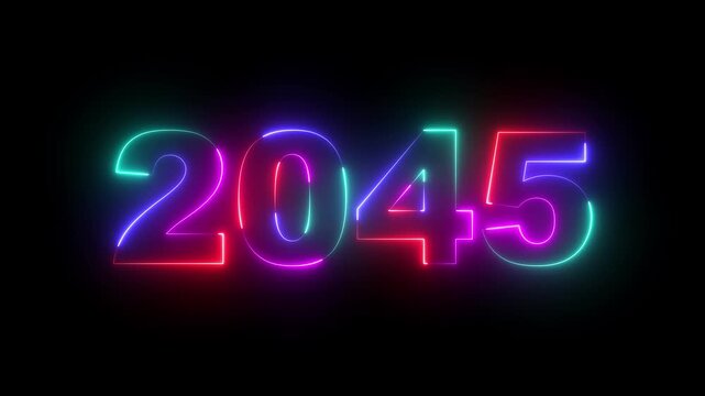 Happy new year 2045 Neon animated background. Video animation of abstract neon light with the numbers 2045 over blue background - represents the new year. 2045 happy new year.