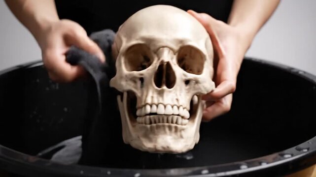 Human Skull Being Cleaned Gently.