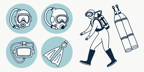 a scuba diver with scuba gear and oxygen tank Vector © Mithu