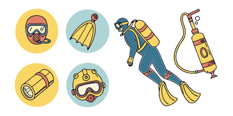 scuba diver with oxygen tank and diving gear Vector © Mithu