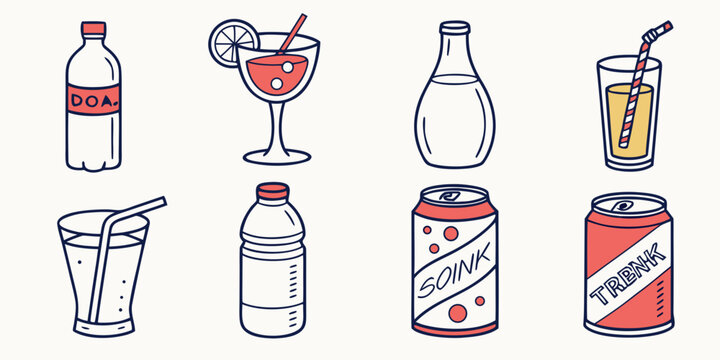 a collection of various alcoholic beverages and glasses Vector