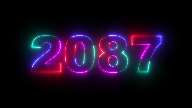 Happy new year 2087 Neon animated background. Video animation of abstract neon light with the numbers 2087 over blue background - represents the new year.