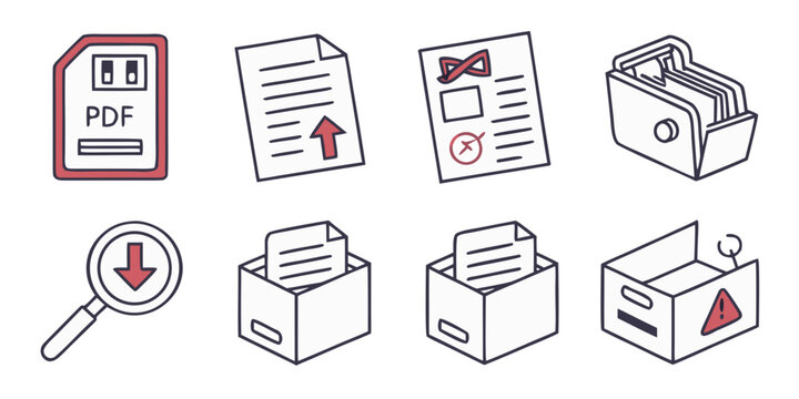 a collection of icons related to pdf documents and printing Vector