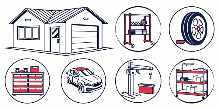 a set of garage and workshop icons Vector
