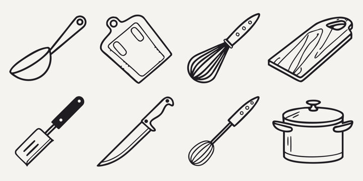 a collection of kitchen utensils and tools Vector