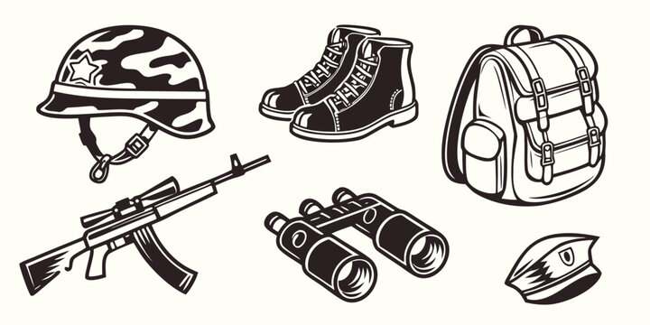 military equipment and gear Vector
