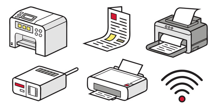 a set of wireless printers and a printer control panel Vector