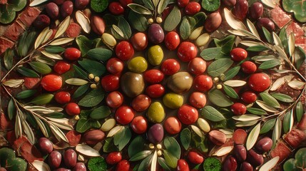 Obraz premium Olive Mandala with Leaves and Seeds