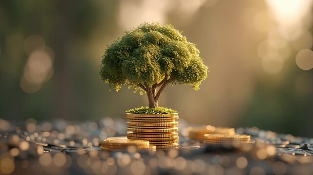 Lush green tree growing from a stack of books symbolizing knowledge growth and nature inspiration