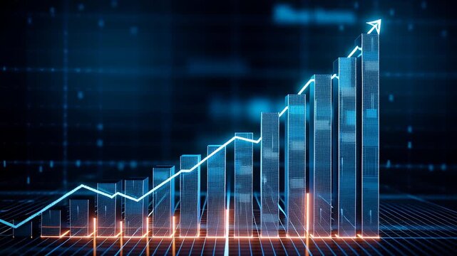 Futuristic digital graph rising with smooth animation technology business growth concept