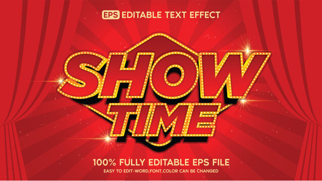 Showtime Editable Text Effect Royal Red Velvet Stage Curtains Sparkle Lights Glamour Premiere Entertainment Cinema Theater Performing Arts Luxury Bold Retro Vintage Design