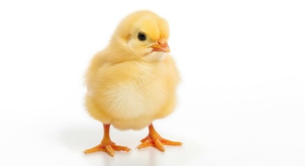 Obraz premium Cute yellow baby chick standing on white background isolated