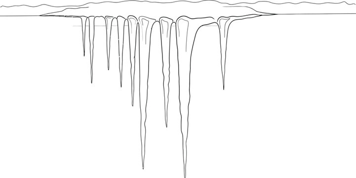 Illustration of icicles hanging from a melting ice surface with visible layers