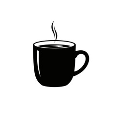 A simple black and white illustration of a steaming cup of coffee